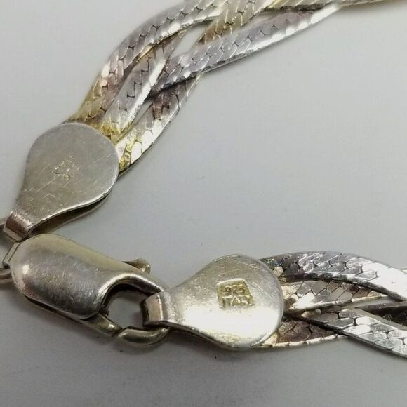 Vintage Sterling Silver Braided Flat Chain Bracelet, 7 1/4 Inches Long, Italy - Picture 3 of 6